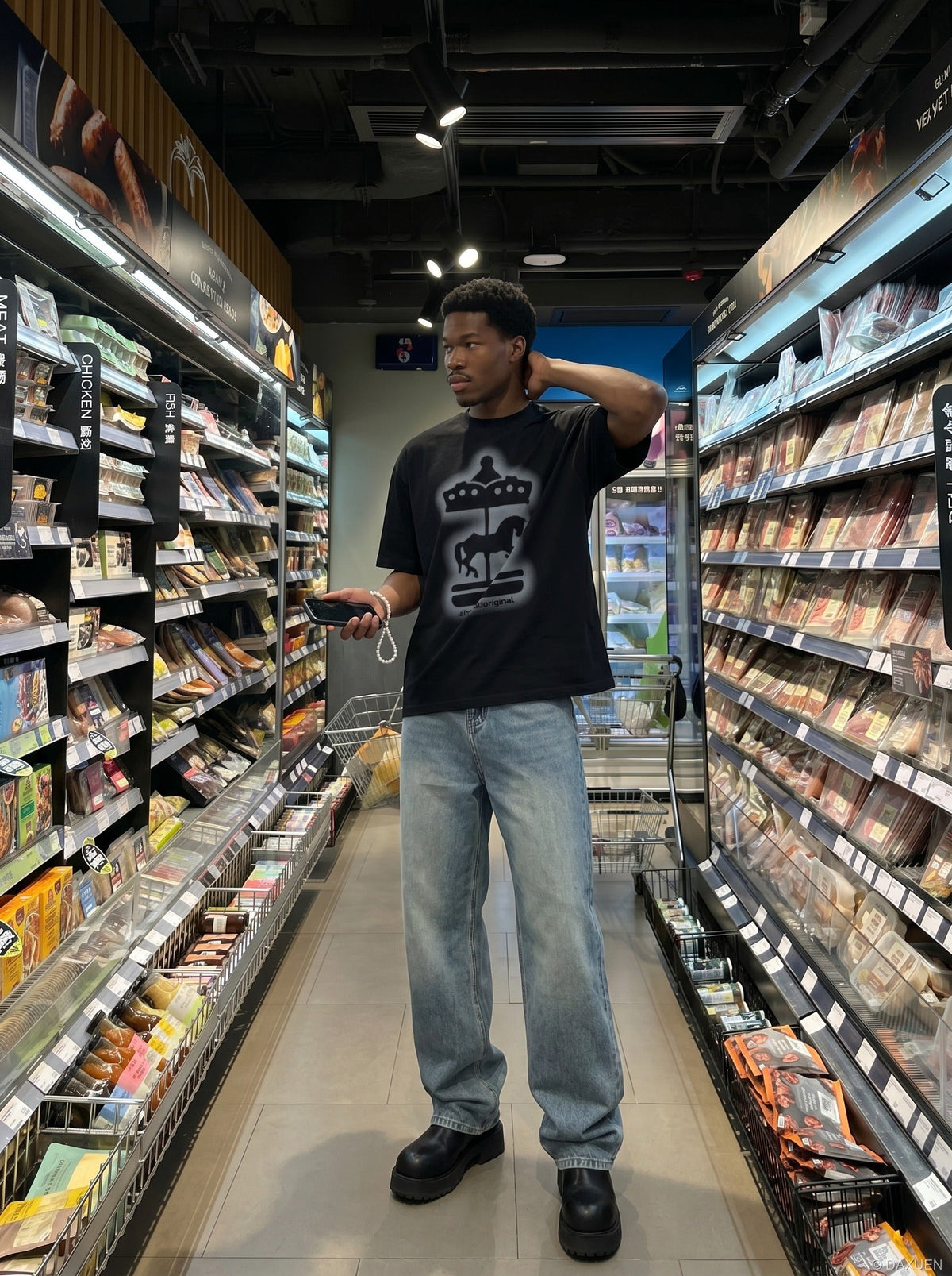 DAXUEN Unusual Carousel Graphic T-Shirt | DAXUEN — model photo