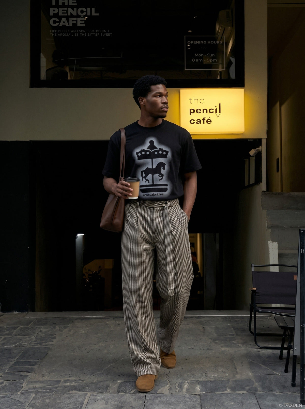 DAXUEN Unusual Carousel Graphic T-Shirt | DAXUEN — model photo