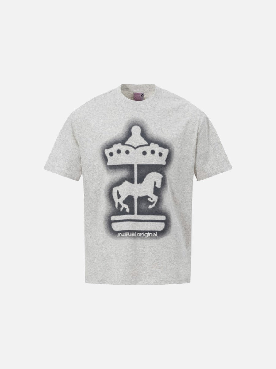 DAXUEN Short-sleeved crew neck T-shirt with carousel horse graphic