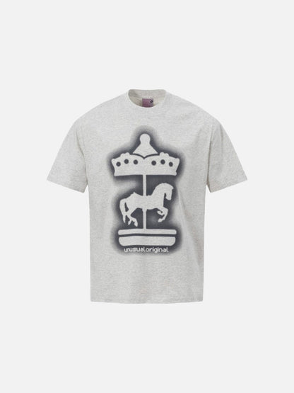 DAXUEN Short-sleeved crew neck T-shirt with carousel horse graphic