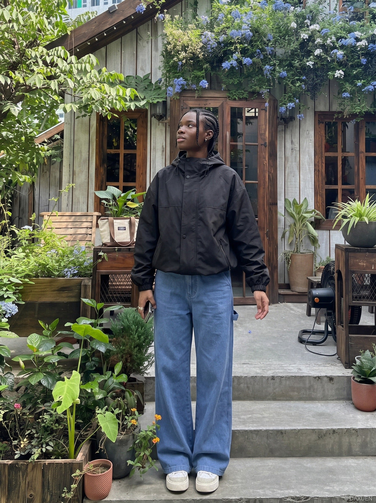 Utility Cargo Pocket Wide-Leg Denim Pants