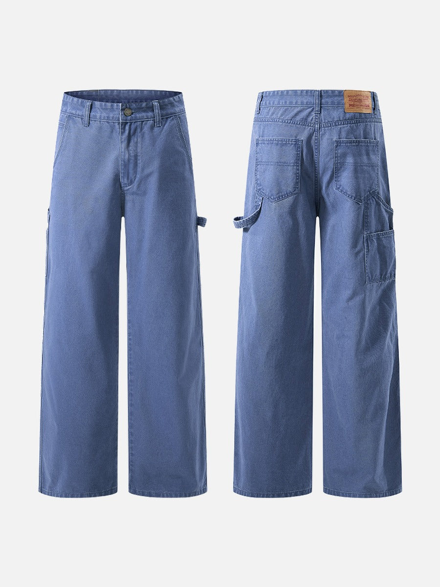 Utility Cargo Pocket Wide-Leg Denim Pants
