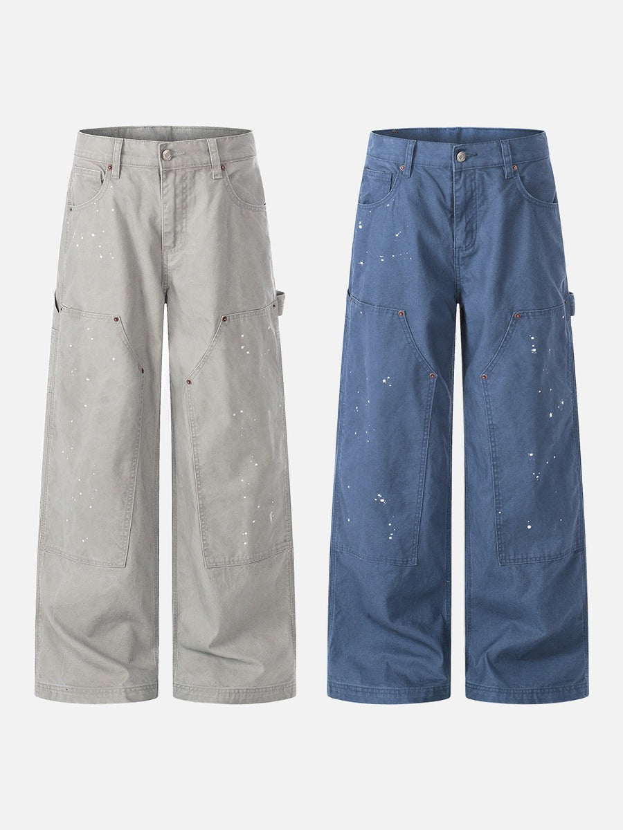 DAXUEN Wide leg utility pants with paint splatter effect