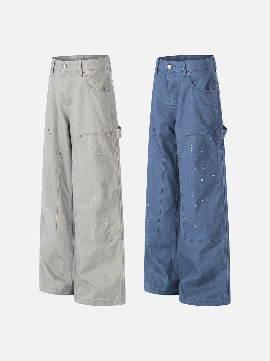 DAXUEN Wide leg utility pants with paint splatter effect