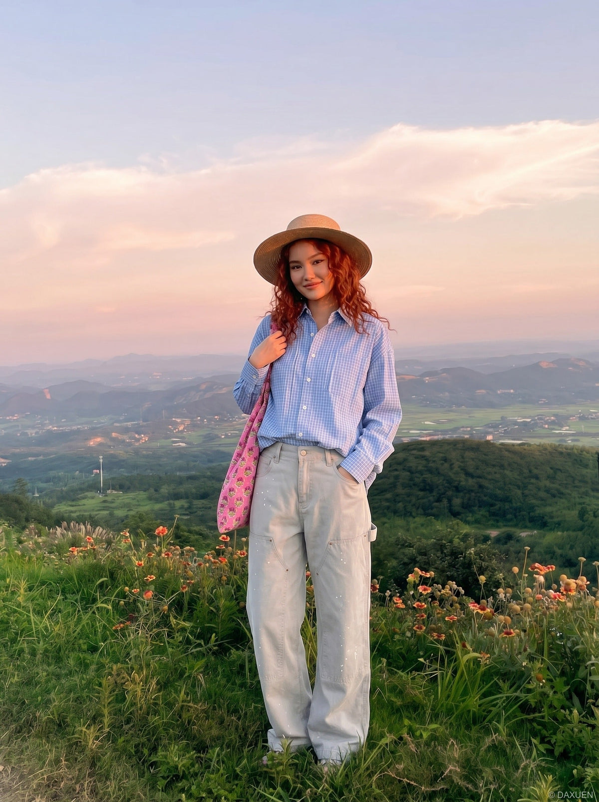 DAXUEN Wide leg utility pants with paint splatter effect — model photo
