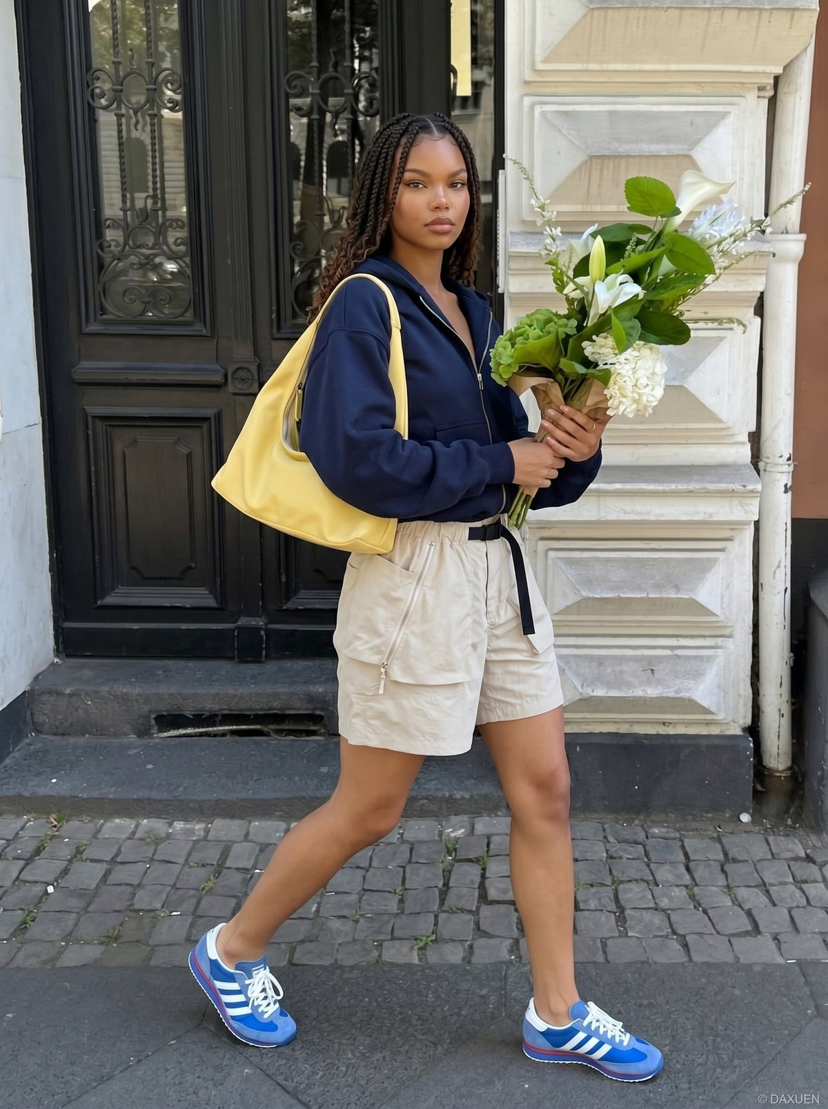DAXUEN Loose-fitting utility shorts with pockets and belt — model photo