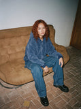 DAXUEN muted blue denim utility wide-leg pants — model photo