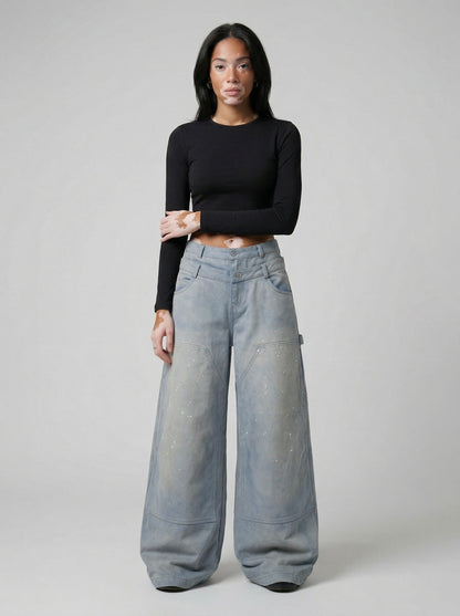 DAXUEN Ultra wide-leg loose-fitting pants with a high-waisted design — model photo