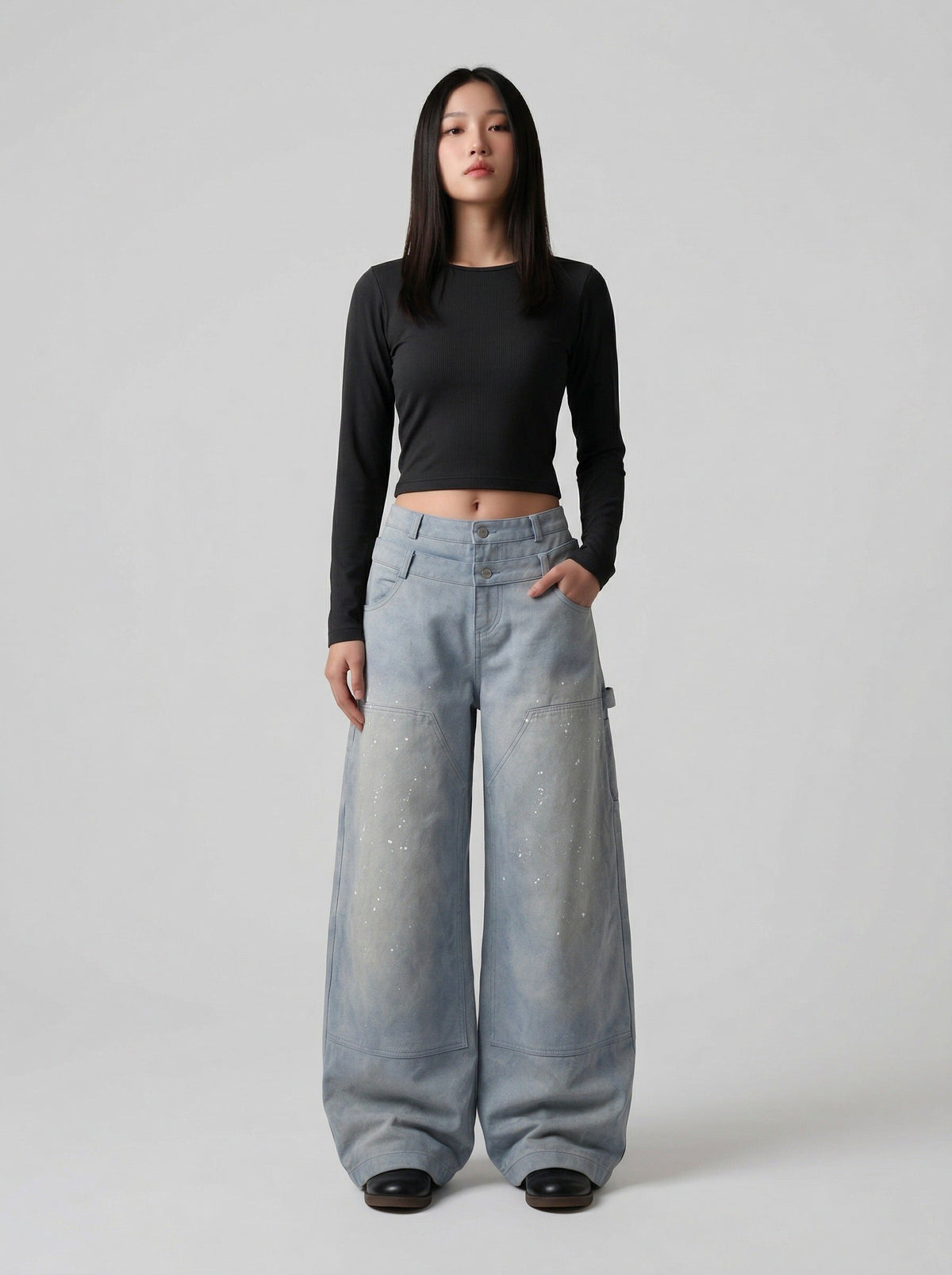 DAXUEN Ultra wide-leg loose-fitting pants with a high-waisted design — model photo