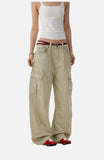 DAXUEN light beige wide-leg cargo pants with large pockets