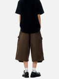 DAXUEN dark brown wide-leg V-cut hem capri pants