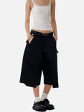 DAXUEN dark brown wide-leg V-cut hem capri pants