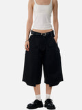 DAXUEN dark brown wide-leg V-cut hem capri pants