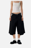DAXUEN dark brown wide-leg V-cut hem capri pants