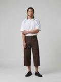 DAXUEN dark grey curved leg high-rise trousers with button detail — model photo