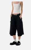 DAXUEN dark brown wide-leg V-cut hem capri pants