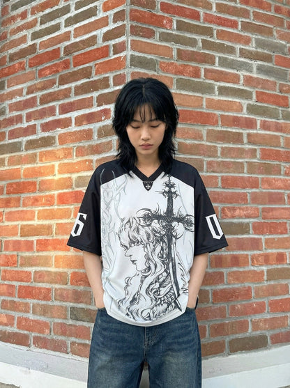 DAXUEN Oversized short-sleeved graphic T-shirt — model photo