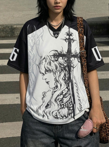 DAXUEN Oversized short-sleeved graphic T-shirt — model photo