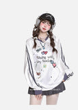 White V-Neck with Heart Motif Long-Sleeve Top
