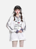 White V-Neck with Heart Motif Long-Sleeve Top