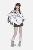 White V-Neck with Heart Motif Long-Sleeve Top