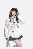 White V-Neck with Heart Motif Long-Sleeve Top