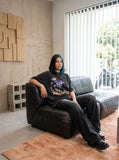 DAXUEN Oversized short-sleeve graphic T-shirt with nocturnal scene — model photo