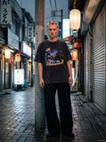DAXUEN Oversized short-sleeve graphic T-shirt with nocturnal scene — model photo