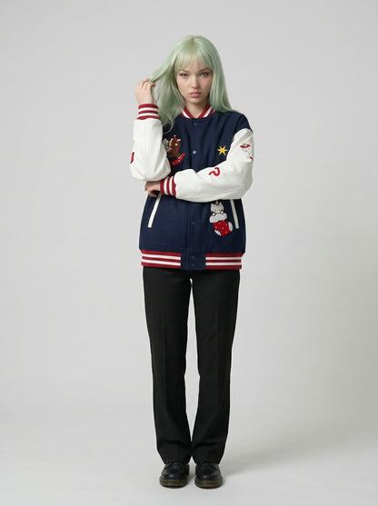 DAXUEN Relaxed fit varsity jacket with embroidered graphics — model photo