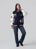 DAXUEN Relaxed fit varsity jacket with embroidered graphics — model photo