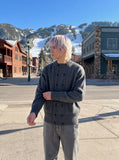 Vertical Cable Knit Double-Breasted Cardigan