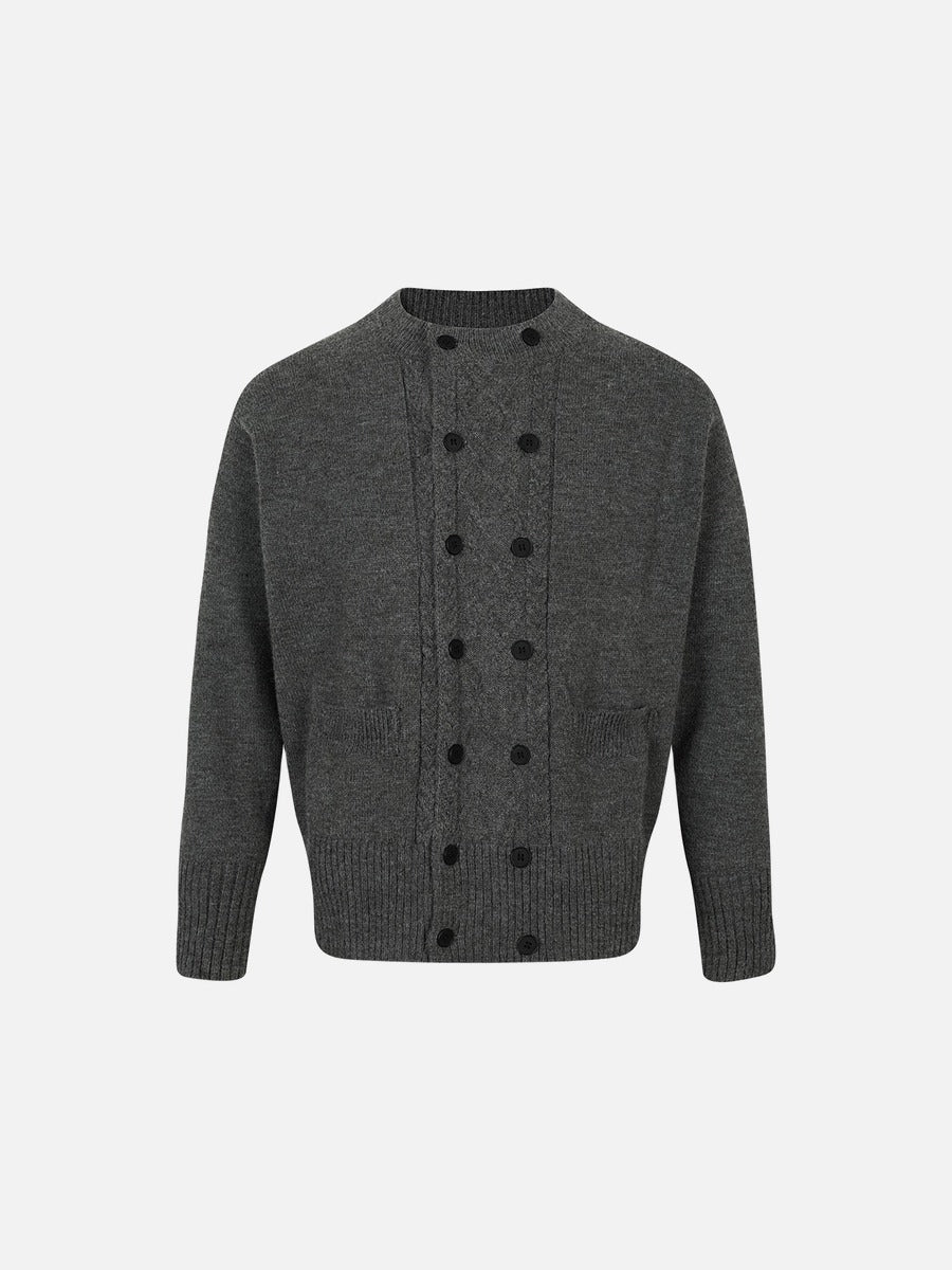 Vertical Cable Knit Double-Breasted Cardigan
