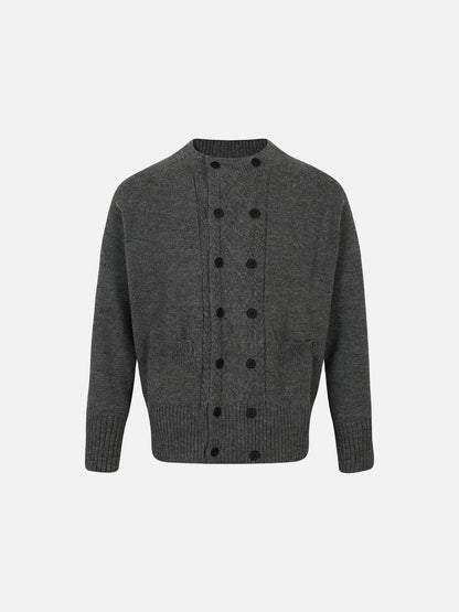 Vertical Cable Knit Double-Breasted Cardigan