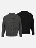 Vertical Cable Knit Double-Breasted Cardigan