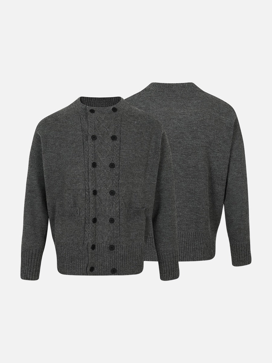 Vertical Cable Knit Double-Breasted Cardigan