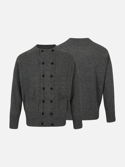 Vertical Cable Knit Double-Breasted Cardigan