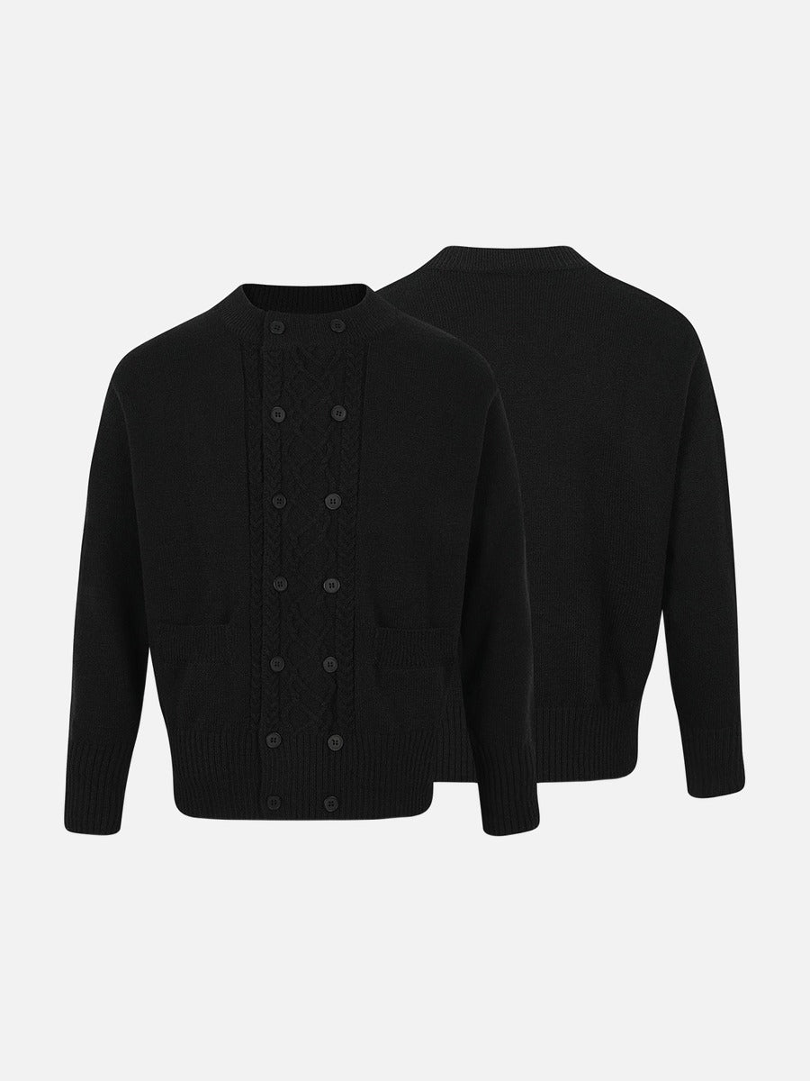 Vertical Cable Knit Double-Breasted Cardigan