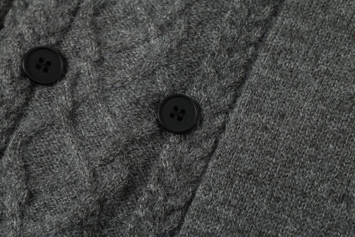 Vertical Cable Knit Double-Breasted Cardigan