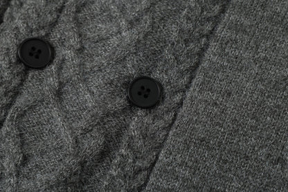 Vertical Cable Knit Double-Breasted Cardigan