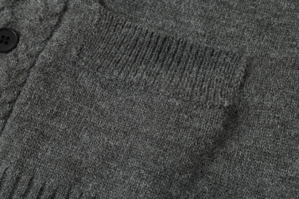 Vertical Cable Knit Double-Breasted Cardigan