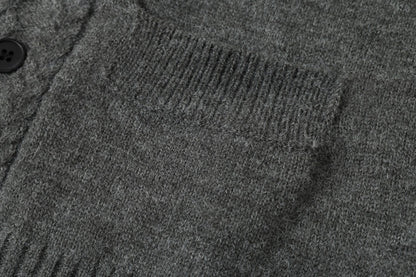 Vertical Cable Knit Double-Breasted Cardigan