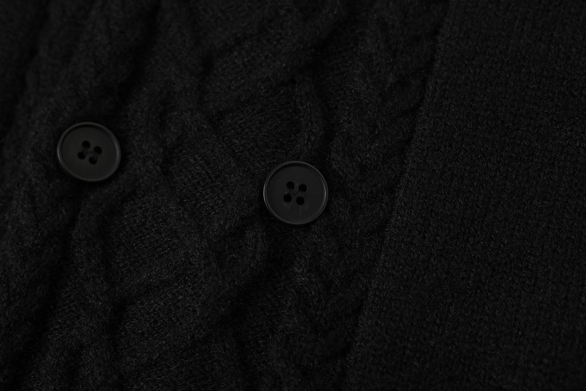 Vertical Cable Knit Double-Breasted Cardigan