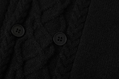 Vertical Cable Knit Double-Breasted Cardigan