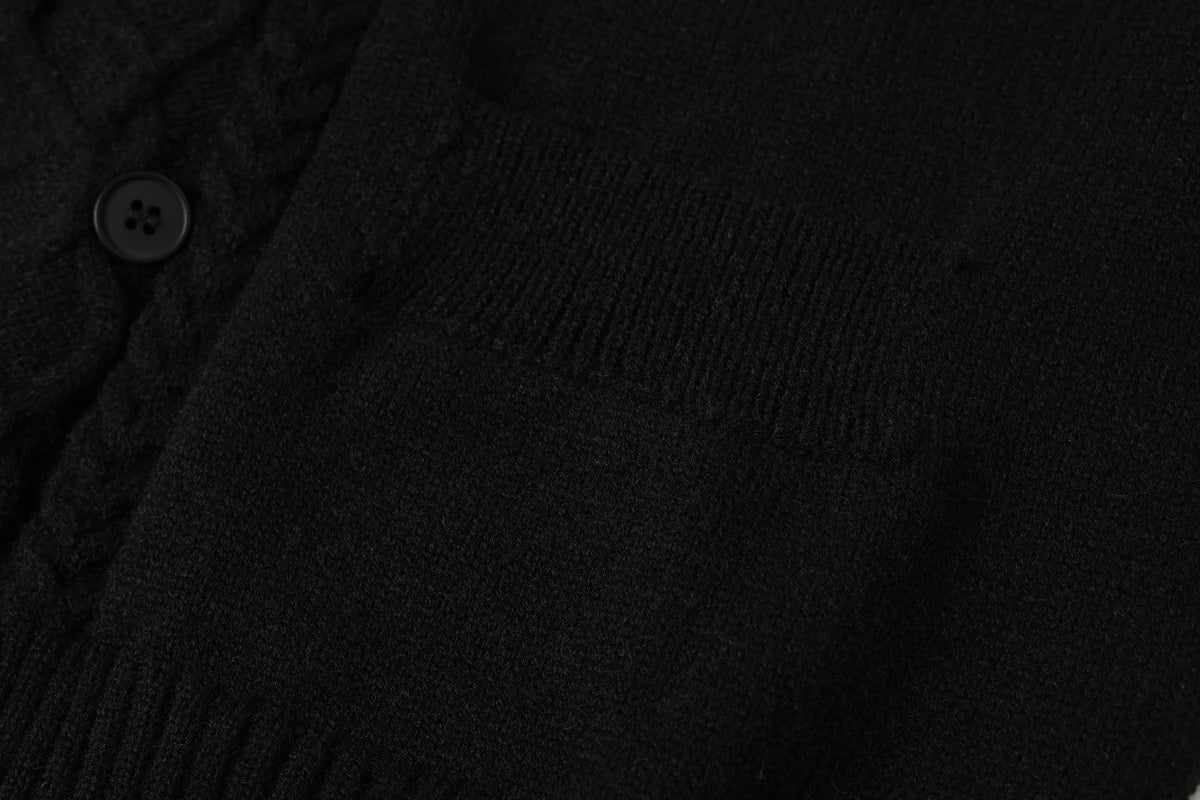 Vertical Cable Knit Double-Breasted Cardigan