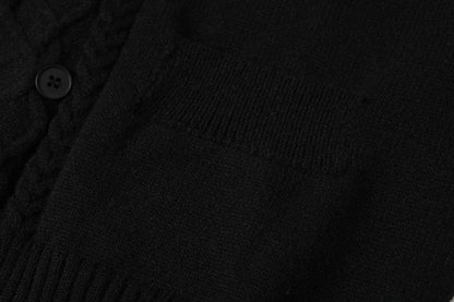 Vertical Cable Knit Double-Breasted Cardigan