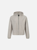 Vertical Cable Knit Hooded Cardigan