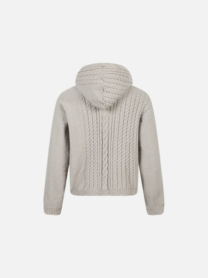 Vertical Cable Knit Hooded Cardigan