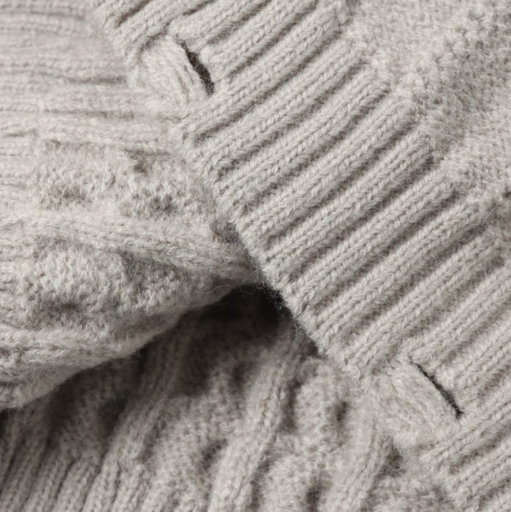 Vertical Cable Knit Hooded Cardigan