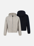 Vertical Cable Knit Hooded Cardigan