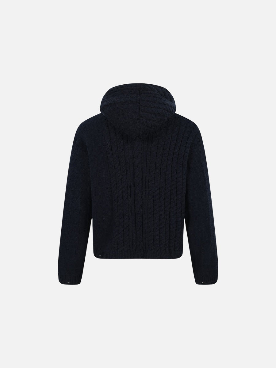 Vertical Cable Knit Hooded Cardigan